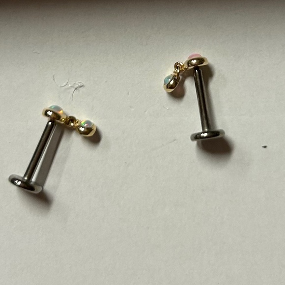 Rowan 14k Opal Drop Flat Back Stud Earrings sensitive safe 2 Studs Total - Picture 3 of 5